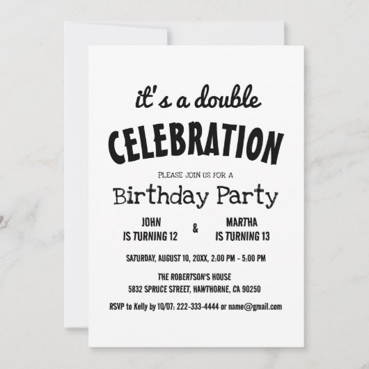 Classic Black and White Double Birthday Party Einladung (Vorderseite)