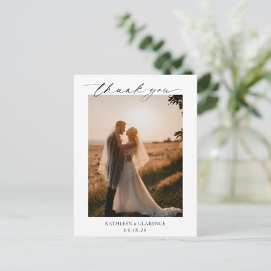 Classic Black and White Elegante Wedding Vielen Da Postkarte (Stehend Vorderseite)