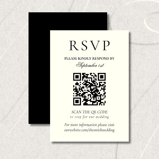 Classic Black and White Minimalist Wedding QR Code RSVP Karte