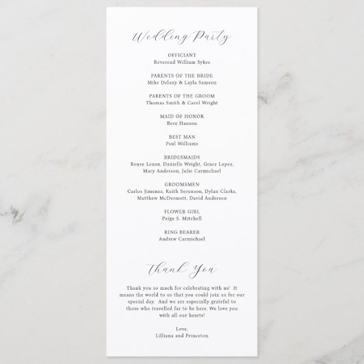 Classic Black and White Monogram Elegant Wedding Programm (Rückseite)