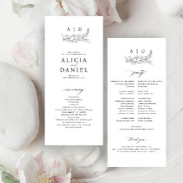 Classic black and white monogram wedding program programm