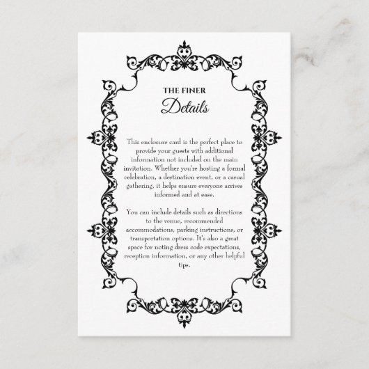 Classic Black and White Ornately Framed Wedding Begleitkarte (Vorderseite)