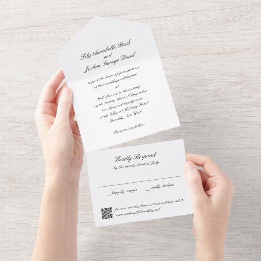 Classic Black and White QR Code Timeless Wedding All In One Einladung (Abreißen)