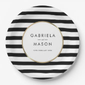 Classic Black and White Stripe Gold Wedding Pappteller (Vorderseite)