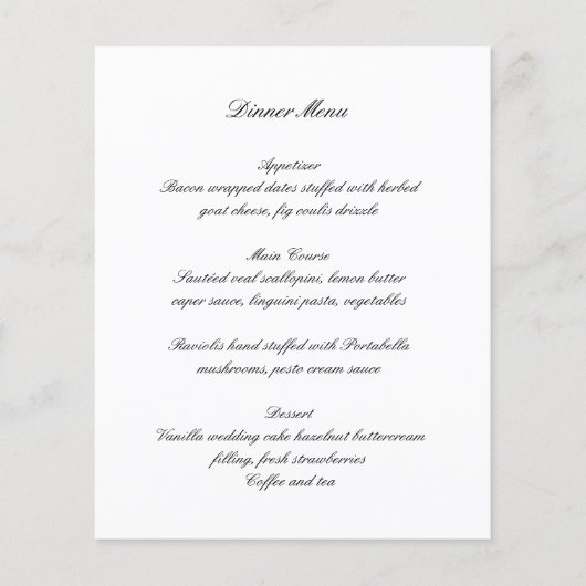 Classic Black and White Timeless Wedding Menu (Vorderseite)