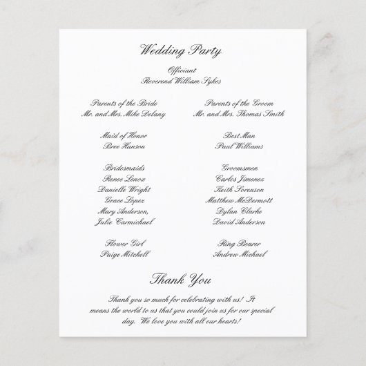 Classic Black and White Timeless Wedding Program (Rückseite)