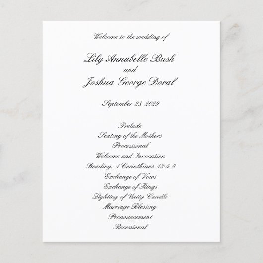 Classic Black and White Timeless Wedding Program (Vorderseite)