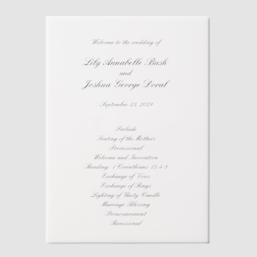 Classic Black and White Timeless Wedding Program Pergament Einladungen (Vorderseite)