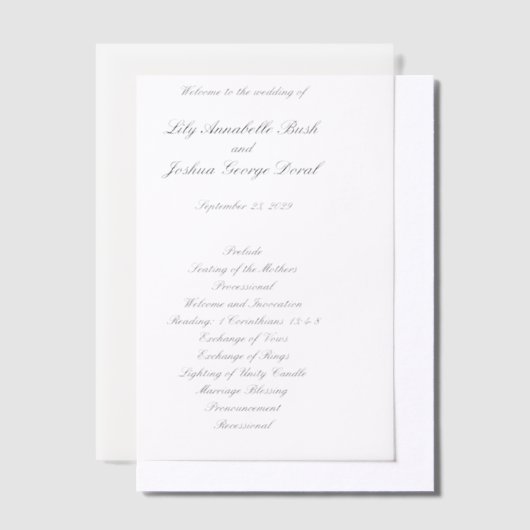 Classic Black and White Timeless Wedding Program Pergament Einladungen (Versetzt)