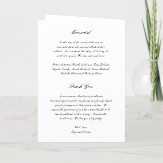 Classic Black and White Timeless Wedding Programm (Rückseite)