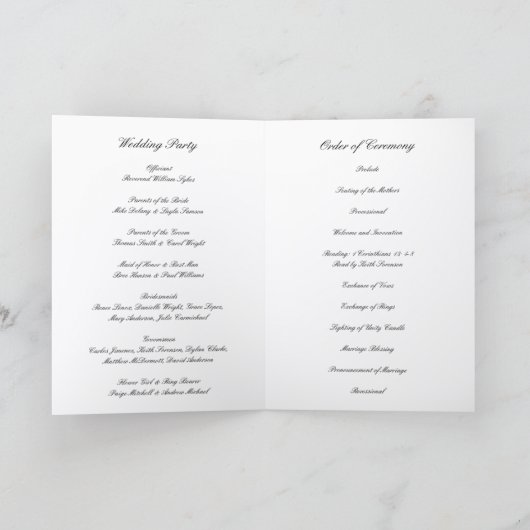 Classic Black and White Timeless Wedding Programm (Innenseite)