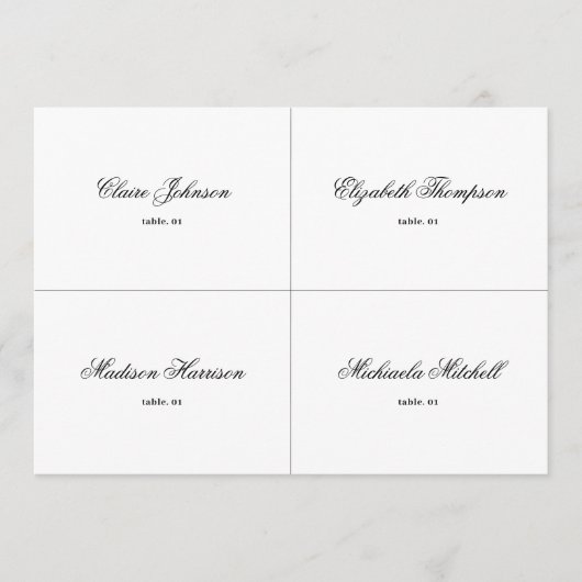 Classic Black and White Wedding Platzkarte DIY (Vorderseite)