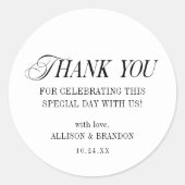 Classic Black and White Wedding Vielen Dank Runder Aufkleber (Vorderseite)