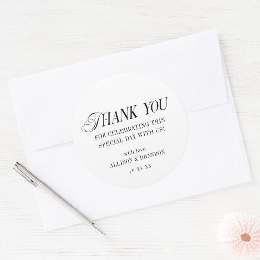 Classic Black and White Wedding Vielen Dank Runder Aufkleber (Umschlag)