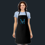 Classic Black Blue Monogram Girly Feminine Script Schürze<br><div class="desc">Einfache Black Bright Ocean Blue Monogram Eleganine Feminine Script-Schürze</div>