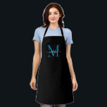 Classic Black Blue Monogram Girly Feminine Script Schürze<br><div class="desc">Einfache Black Bright Ocean Blue Monogram Eleganine Feminine Script-Schürze</div>