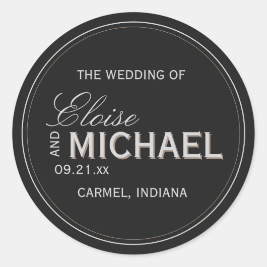 Classic Black Calligraphy Formal Wedding Runder Aufkleber (Vorderseite)