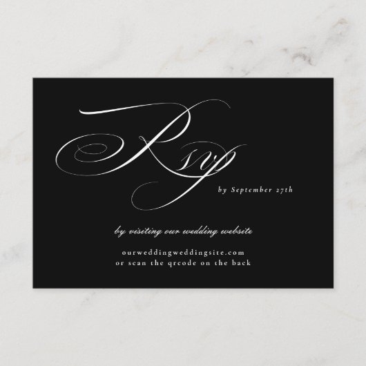 Classic Black Calligraphy Wedding Website QR CODE RSVP Karte (Vorderseite)