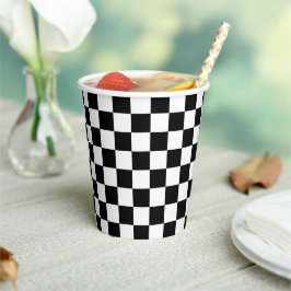 Classic black checkerboard pappbecher