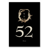 Classic Black & Cream Monogram Gold Wreath Wedding Tischnummer (Rückseite)