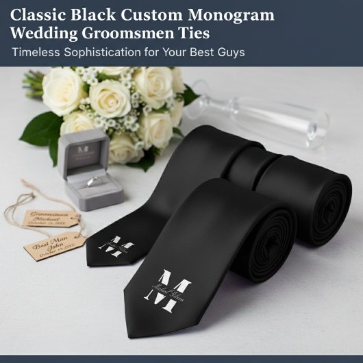 Classic Black | Custom Monogram Wedding Groomsmen Krawatte