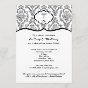 Classic Black Damask Nurse Abschluss RN BSN Einladung