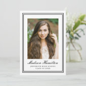 Classic Black Double Border Frame Photo Graduation Einladung (Stehend Vorderseite)