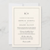 Classic Black & Ecru Border Monogram Wedding Einladung (Vorderseite)