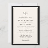 Classic Black & Ecru Border Monogram Wedding Einladung (Vorderseite)