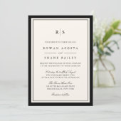 Classic Black & Ecru Border Monogram Wedding Einladung (Stehend Vorderseite)