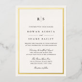 Classic Black & Ecru Border Monogram Wedding Folieneinladung (Vorderseite)