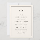 Classic Black & Ecru Monogram Foto Save The Date (Vorderseite)