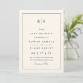 Classic Black & Ecru Monogram Foto Save The Date (Stehend Vorderseite)