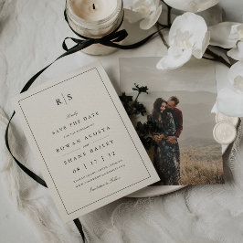 Classic Black & Ecru Monogram Foto Save The Date