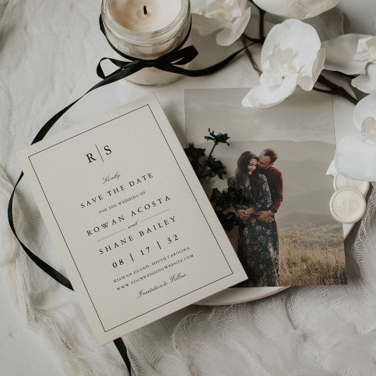 Classic Black & Ecru Monogram Foto Save The Date