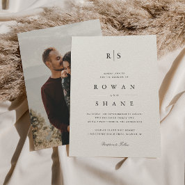 Classic Black & Ecru Monogram Foto Wedding Einladung