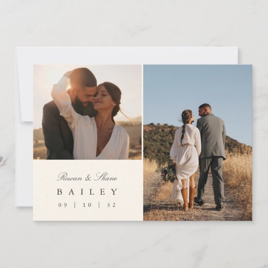 Classic Black & Ecru Monogram Multi Foto Dankeskarte (Vorderseite)