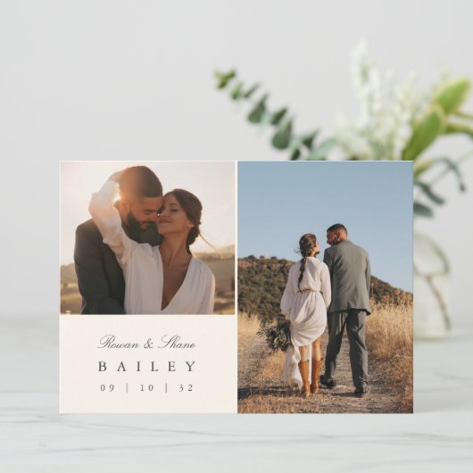 Classic Black & Ecru Monogram Multi Foto Dankeskarte (Stehend Vorderseite)