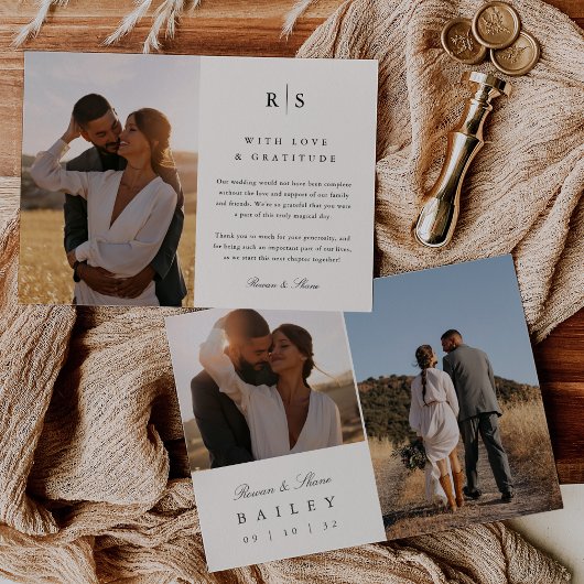 Classic Black & Ecru Monogram Multi Foto Dankeskarte