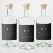 Classic Black & Ecru Monogram Wedding Alkoholflaschenetikett (Flaschen)