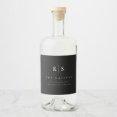 Classic Black & Ecru Monogram Wedding Alkoholflaschenetikett (Vorderseite)