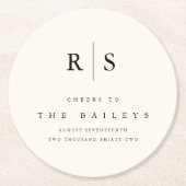 Classic Black & Ecru Monogram Wedding Bar Runder Pappuntersetzer (Vorderseite)