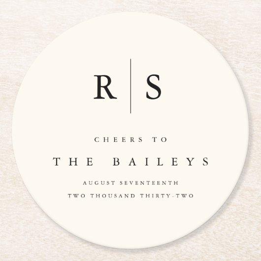 Classic Black & Ecru Monogram Wedding Bar Runder Pappuntersetzer (Vorderseite)