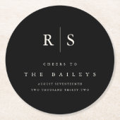 Classic Black & Ecru Monogram Wedding Bar Runder Pappuntersetzer (Vorderseite)