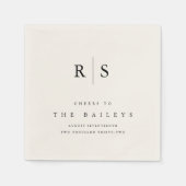 Classic Black & Ecru Monogram Wedding Bar Serviette (Vorderseite)