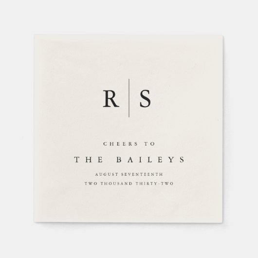 Classic Black & Ecru Monogram Wedding Bar Serviette (Vorderseite)