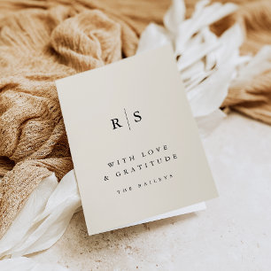 Classic Black & Ecru Monogram Wedding Dankeskarte