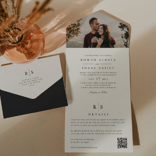Classic Black & Ecru Monogram Wedding Foto All In One Einladung