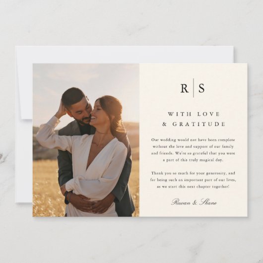 Classic Black & Ecru Monogram Wedding Foto Dankeskarte (Vorderseite)