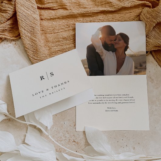 Classic Black & Ecru Monogram Wedding Foto Dankeskarte